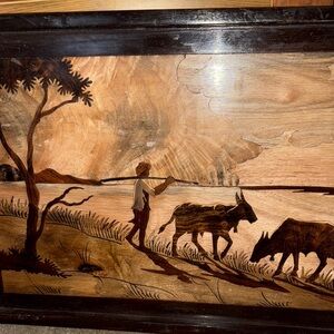 Rustic Wooden Wall Art with Pastoral Scene